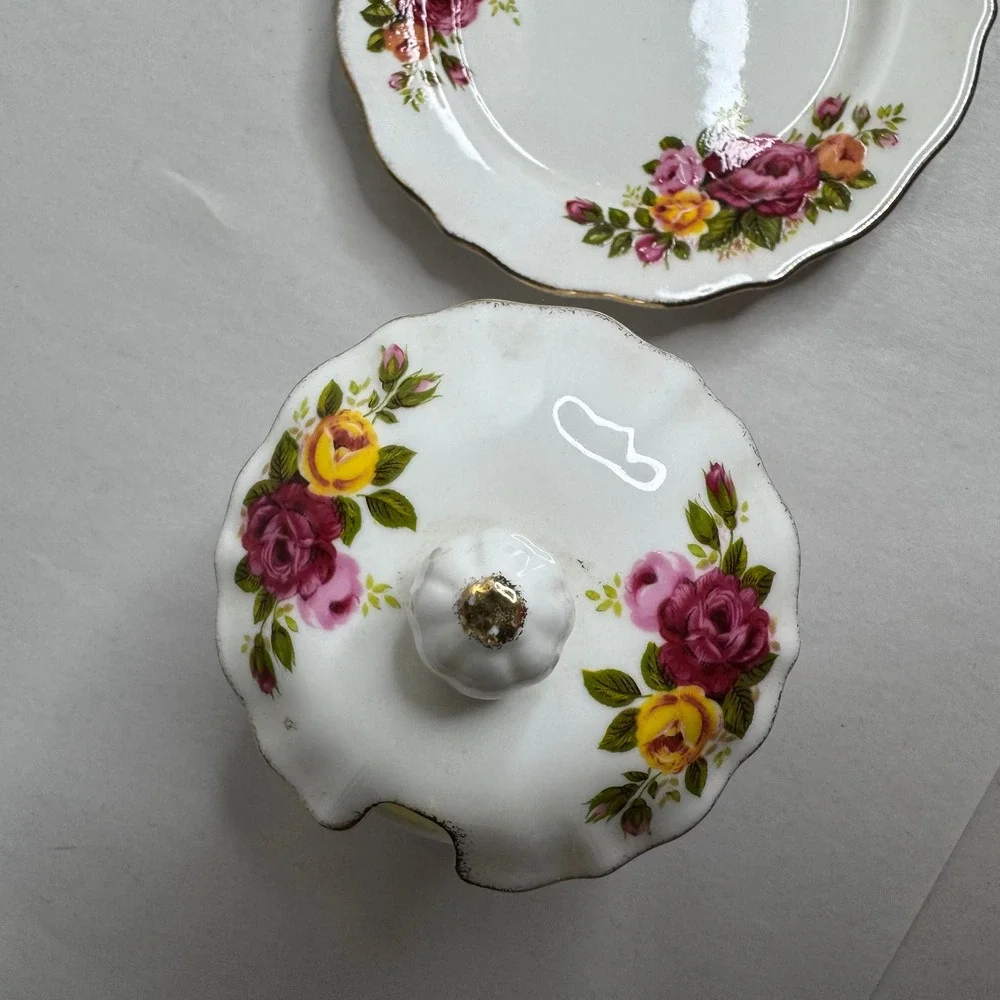Cottage‎ Rose Fine Bone China Jam Honey Pot with Lid and Saucer Floral Taiwan